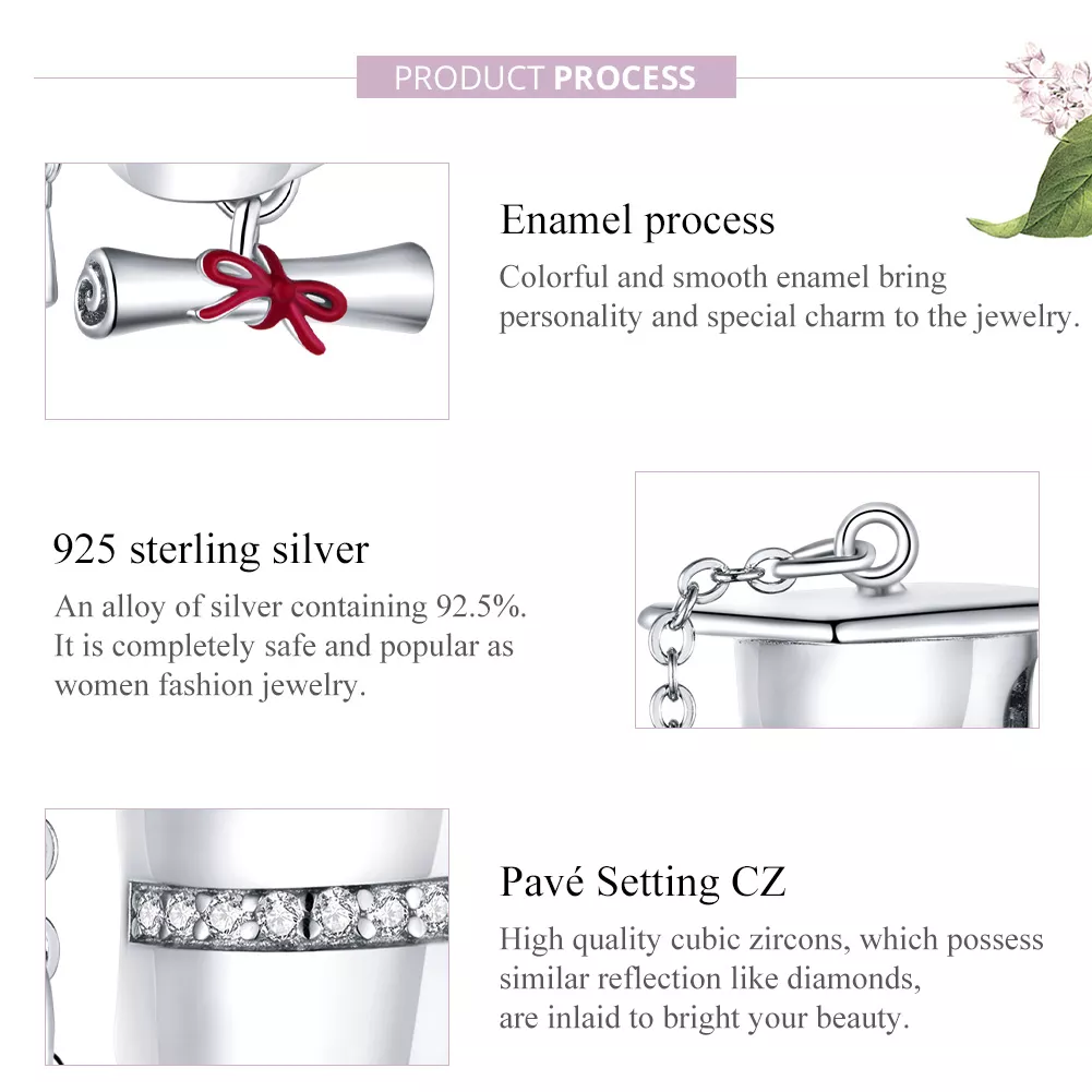 Charm Chapéu de formatura da faculdade estilo Pandora - BSC357