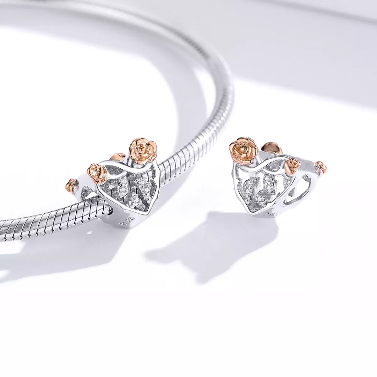 Charm Coração Com Rosas estilo Pandora - BSC280