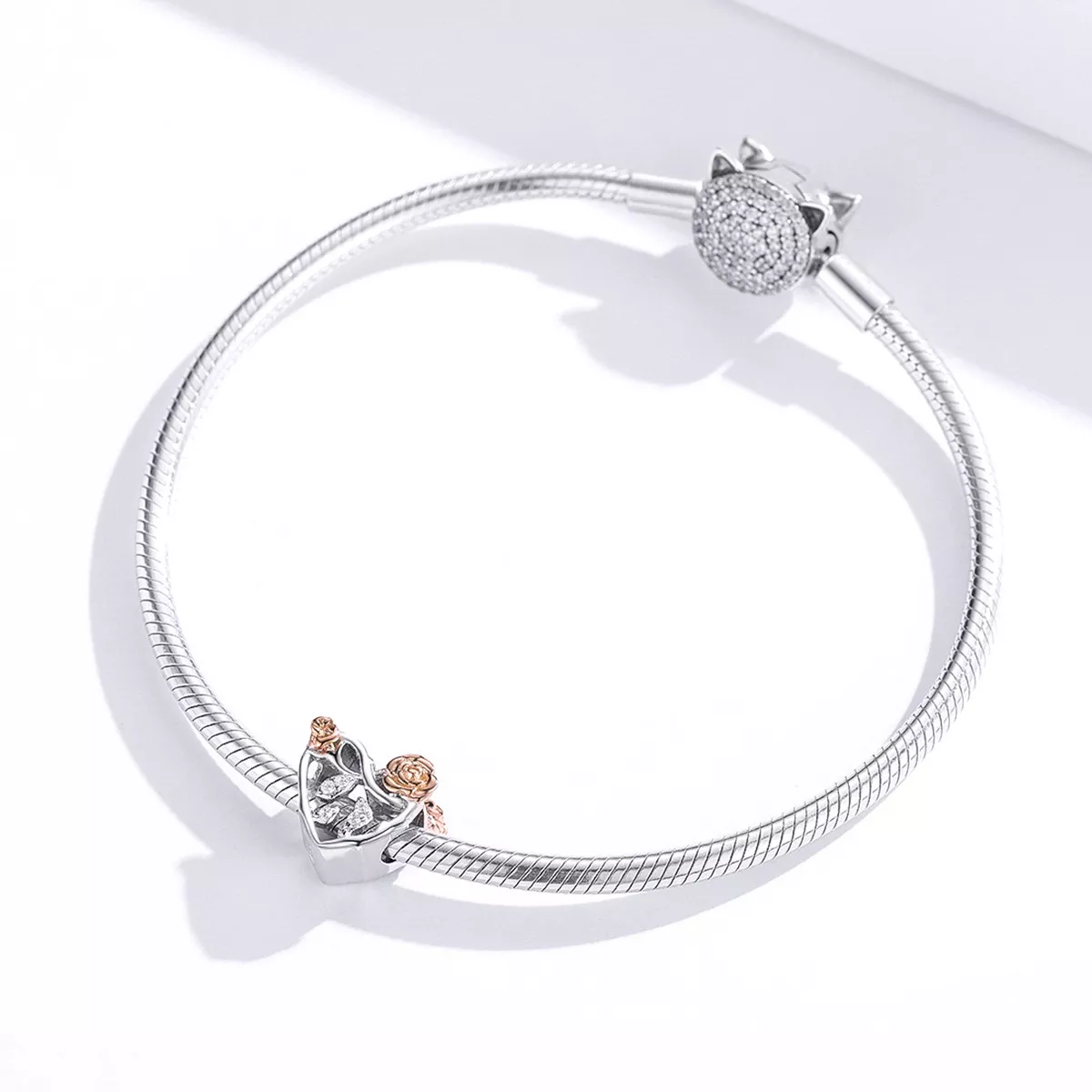 Charm Coração Com Rosas estilo Pandora - BSC280