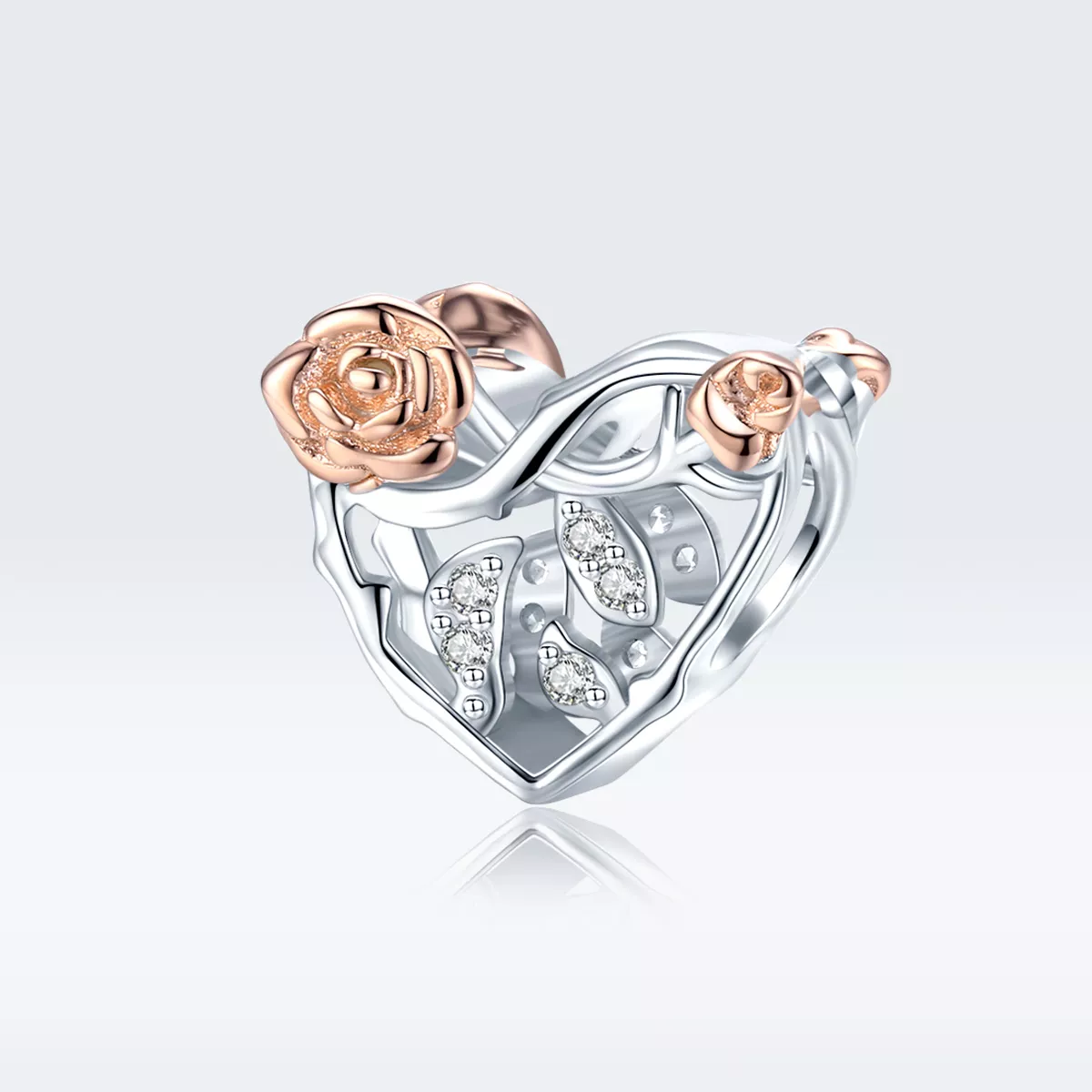 Charm Coração Com Rosas estilo Pandora - BSC280