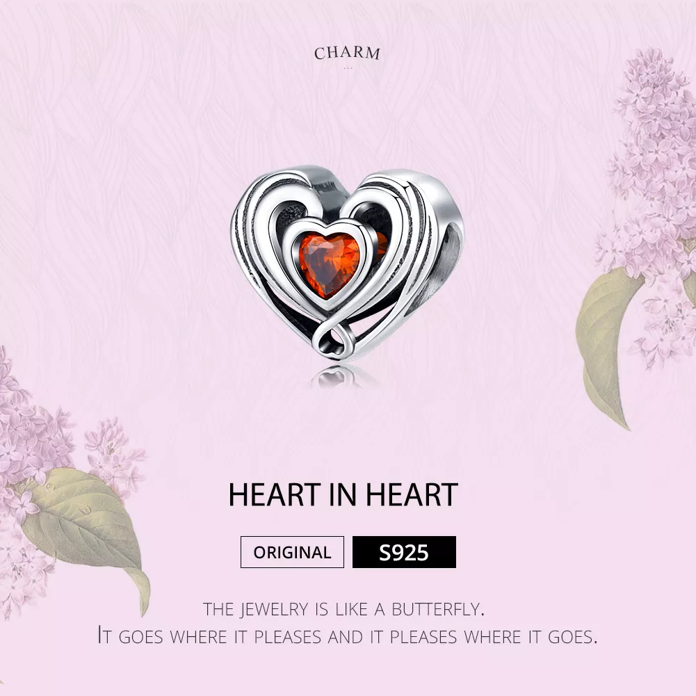 Charm Coração no Coração rúgbi estilo Pandora - SCC1472