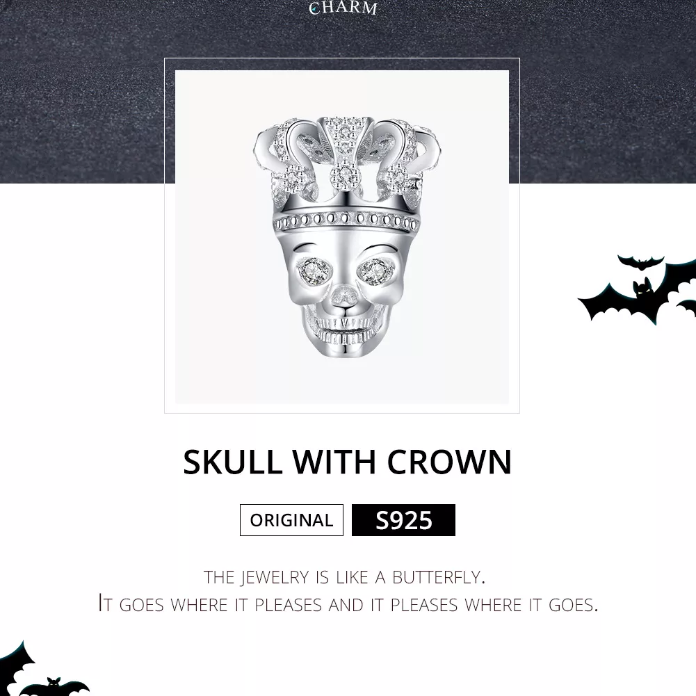 Charm Crânio Com Coroa estilo Pandora - SCC1361