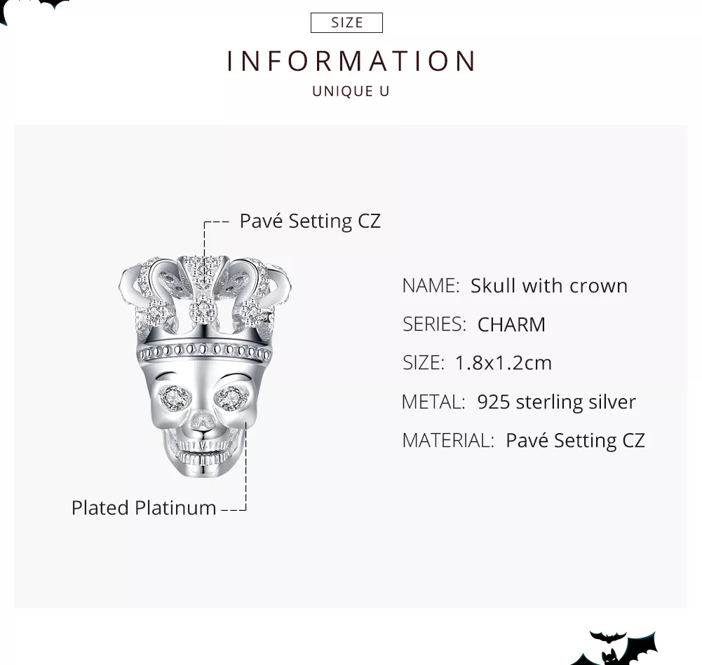 Charm Crânio Com Coroa estilo Pandora - SCC1361