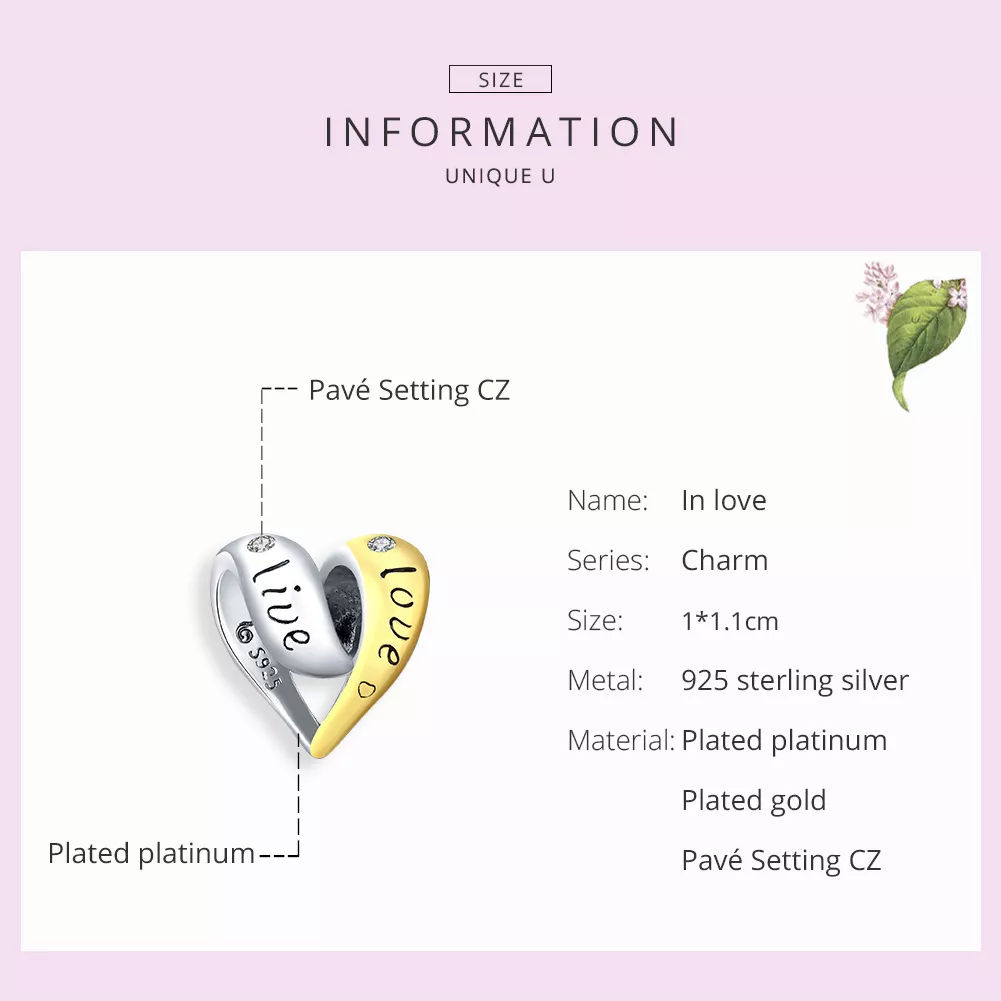 Charm Dois tons Apaixonado estilo Pandora - BSC227