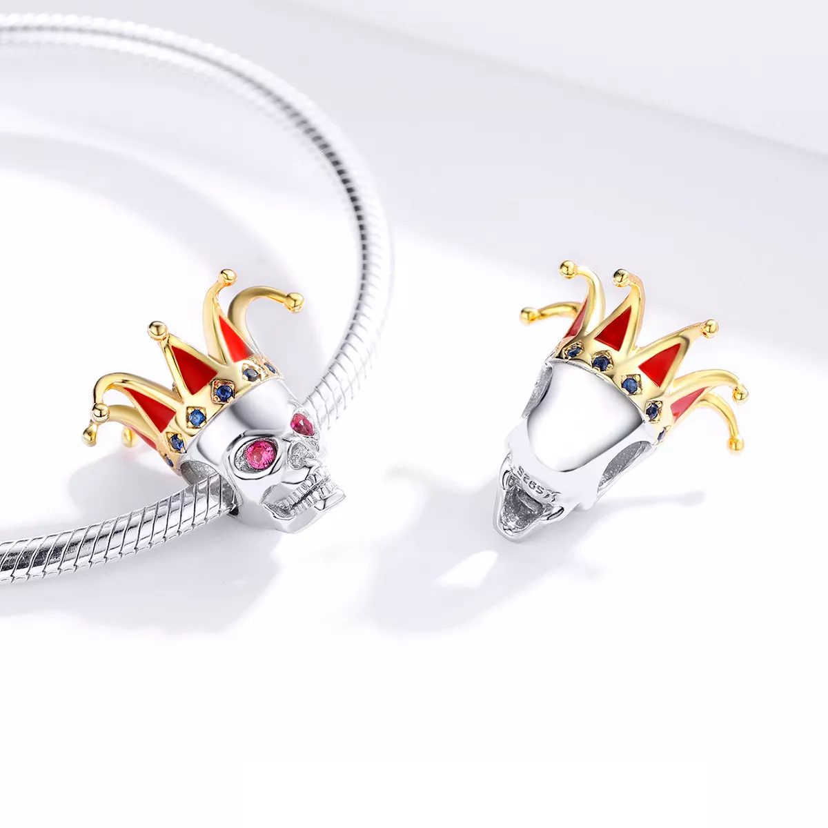 Charm Dois tons Caveira de Palhaço estilo Pandora - SCC1363