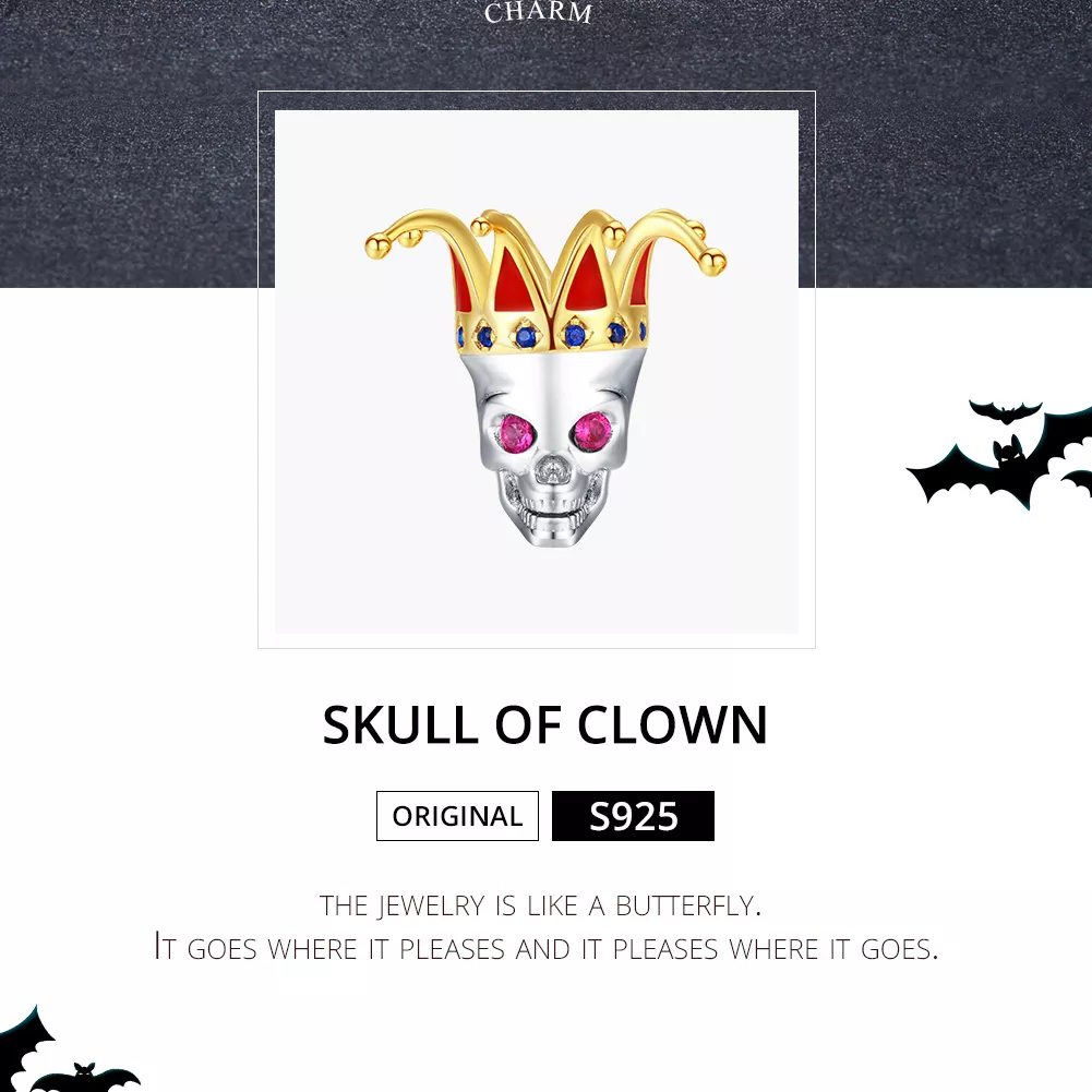 Charm Dois tons Caveira de Palhaço estilo Pandora - SCC1363