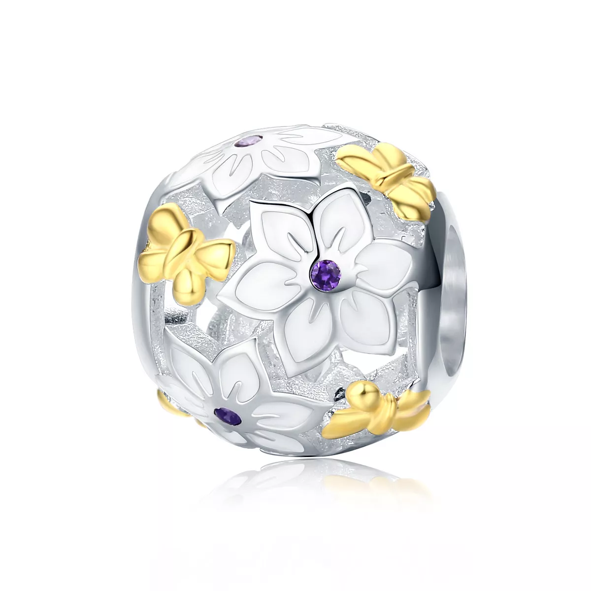 Charm Dois tons Flores e borboletas estilo Pandora - SCC546