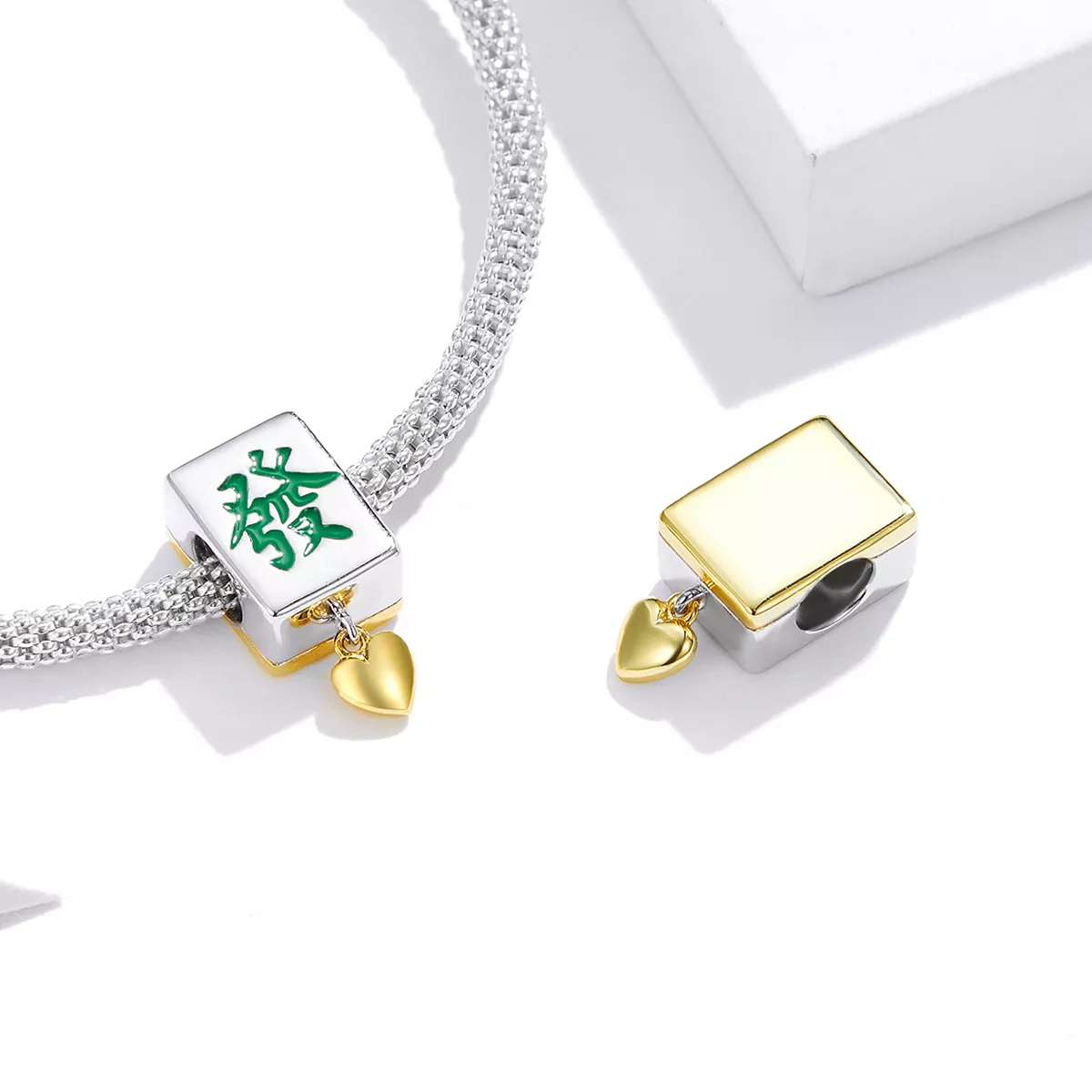 Charm Dois tons Mahjong Tiles estilo Pandora - SCC1751