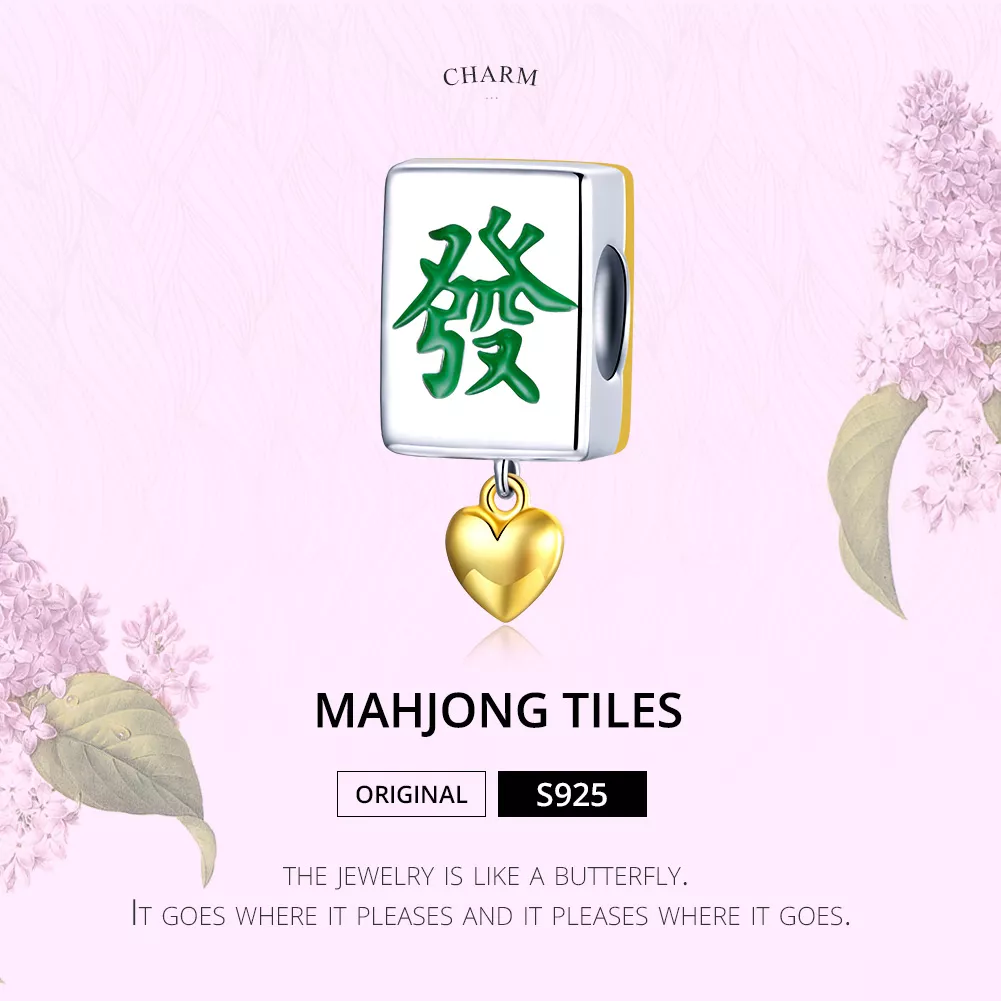 Charm Dois tons Mahjong Tiles estilo Pandora - SCC1751