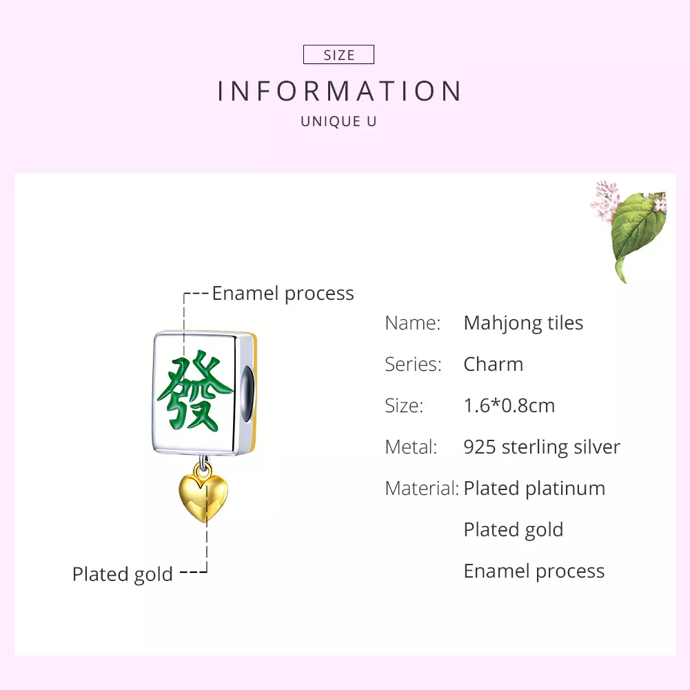 Charm Dois tons Mahjong Tiles estilo Pandora - SCC1751