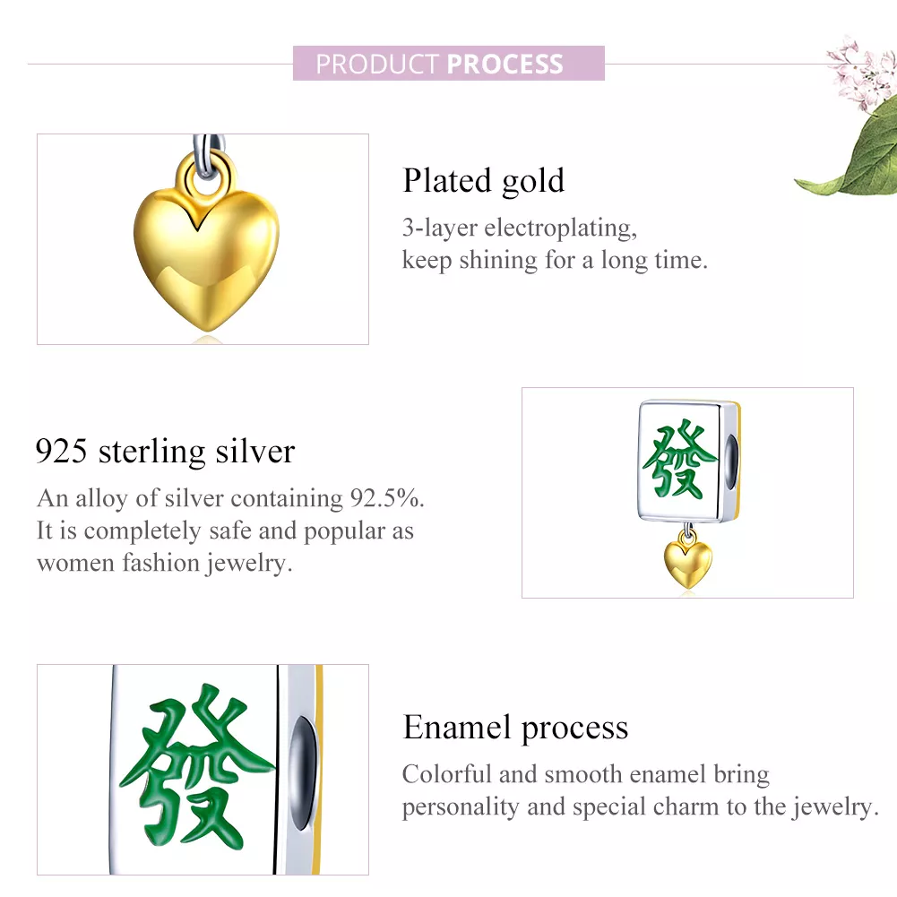 Charm Dois tons Mahjong Tiles estilo Pandora - SCC1751