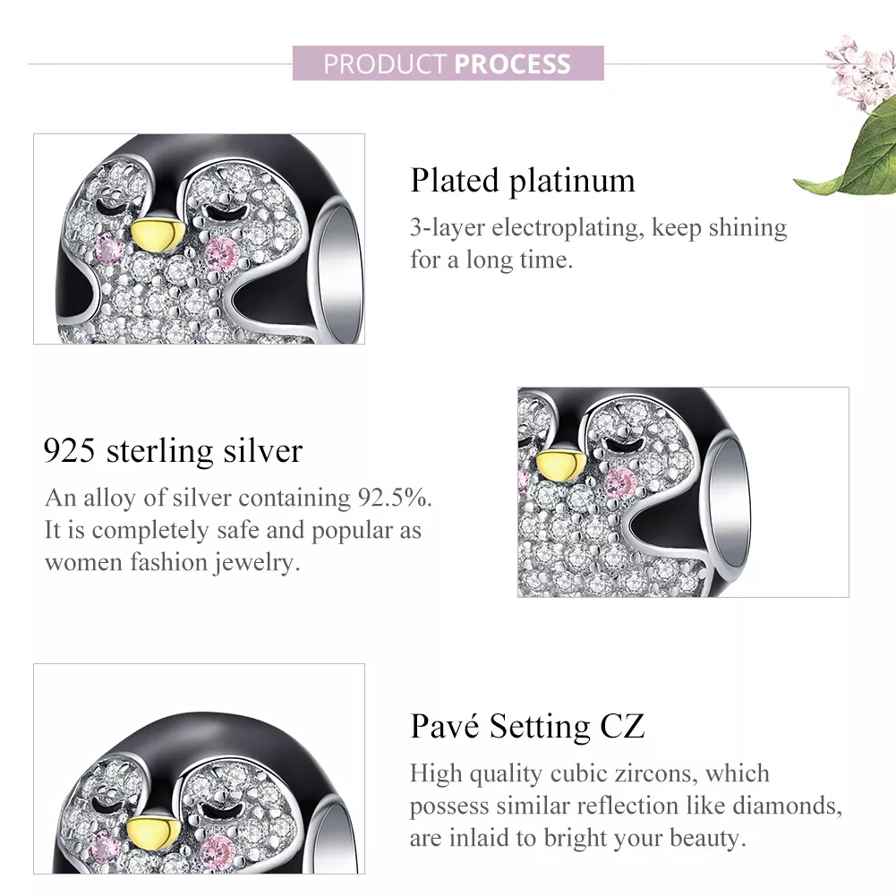 Charm Dois tons Pinguim estilo Pandora - BSC126