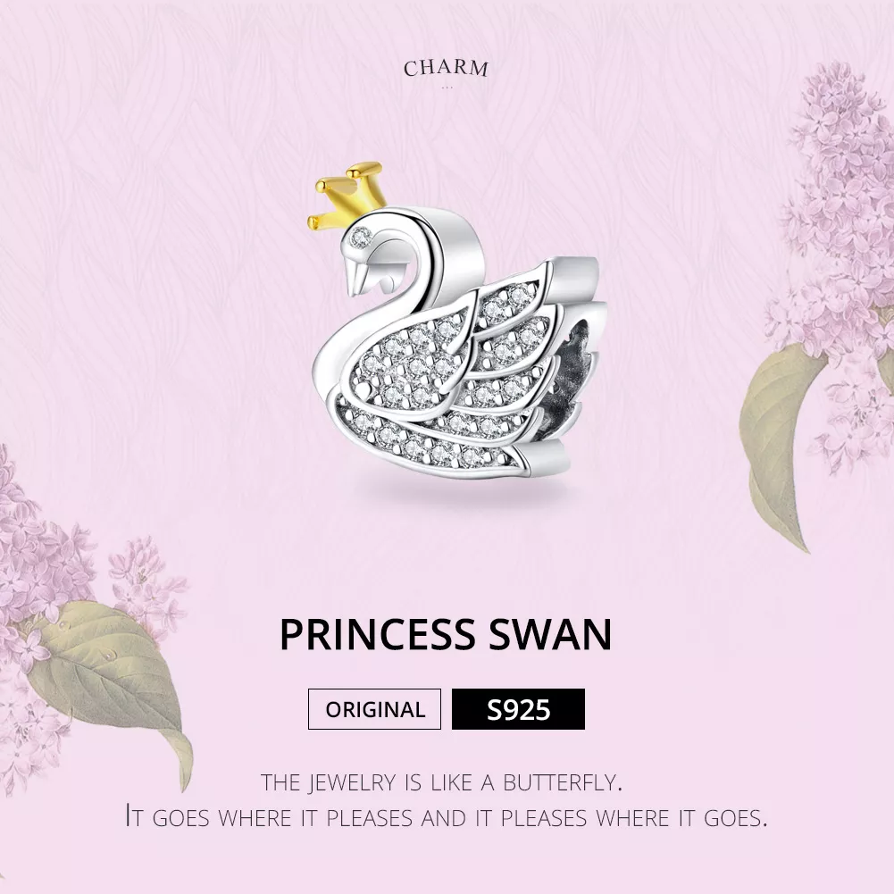 Charm Dois tons Princesa cisne estilo Pandora - SCC1343