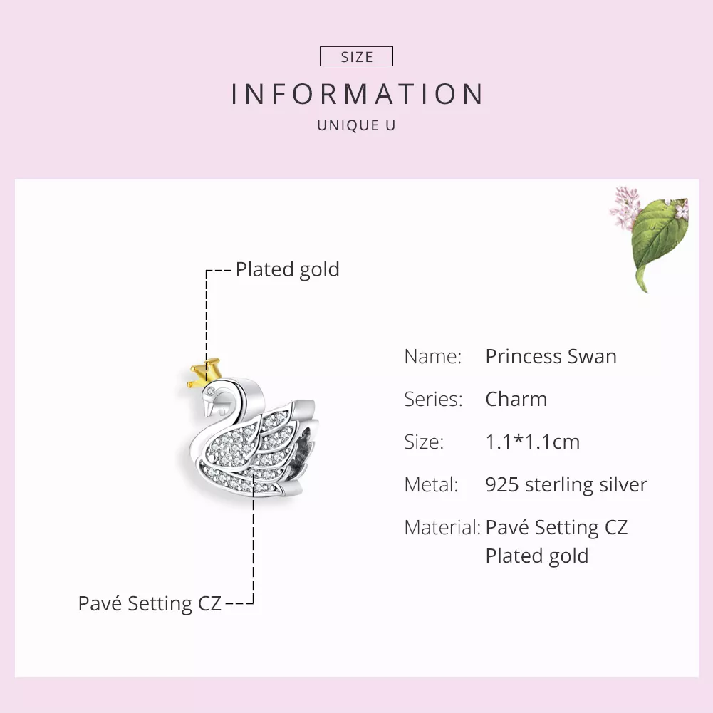 Charm Dois tons Princesa cisne estilo Pandora - SCC1343