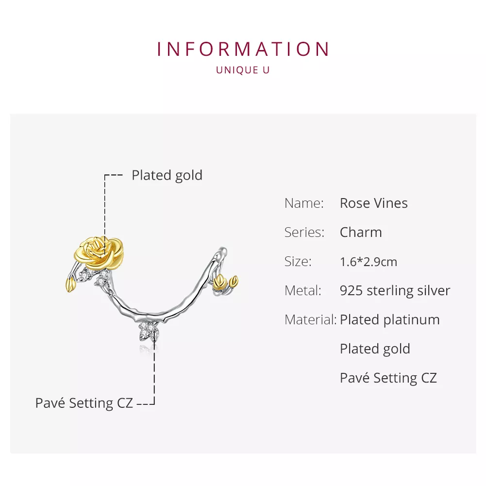 Charm Dois tons Rose Vines estilo Pandora - BSC322