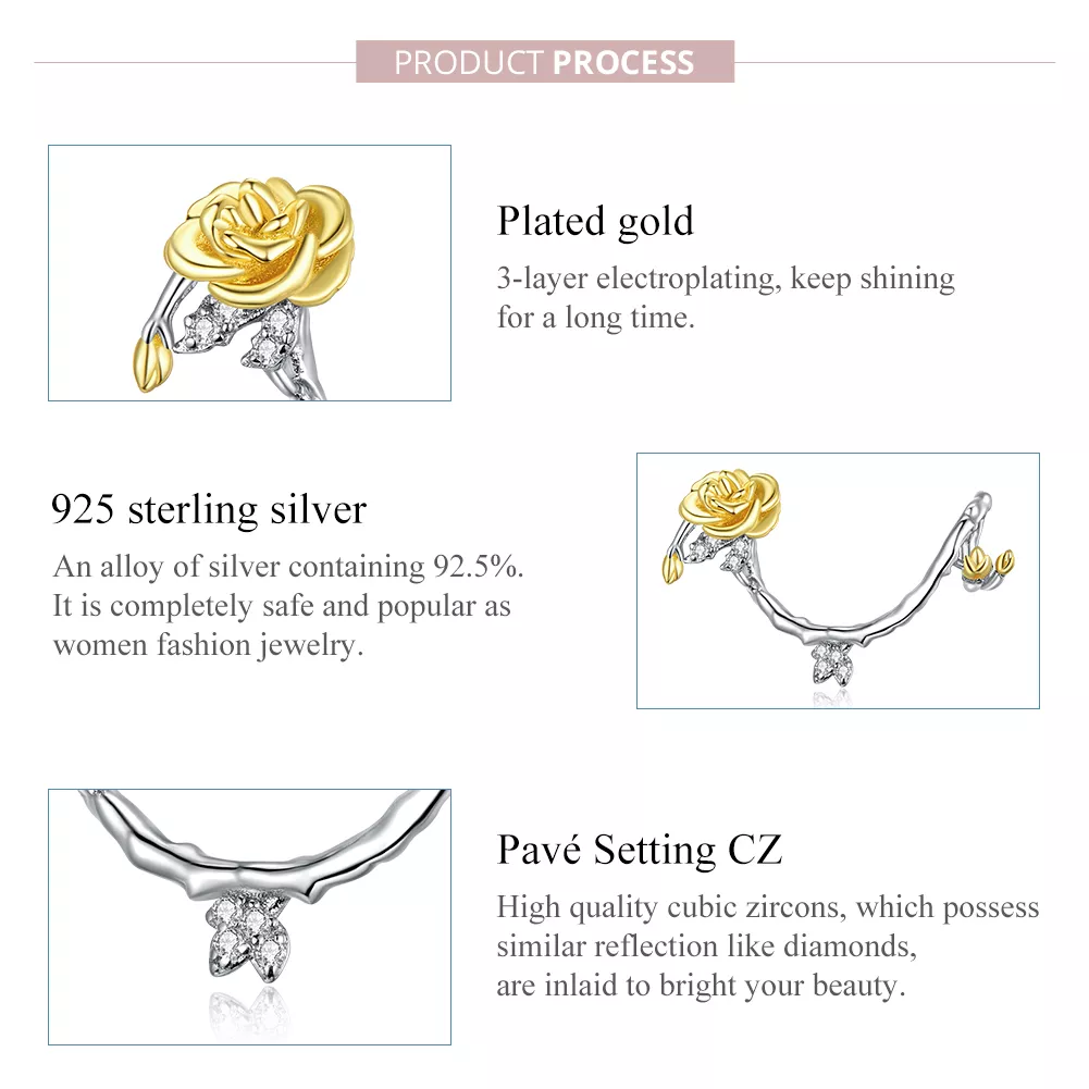 Charm Dois tons Rose Vines estilo Pandora - BSC322