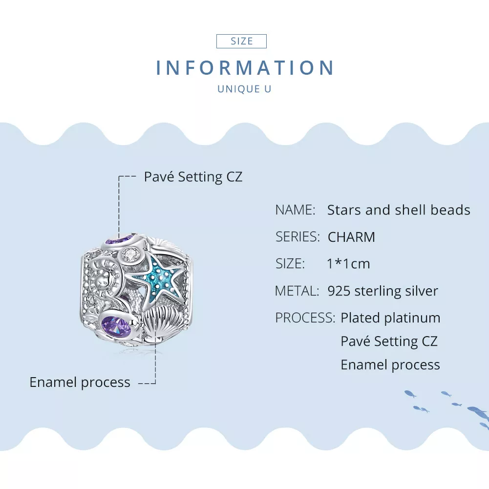 Charm Estrela-do-mar e Concha estilo Pandora - SCC1805