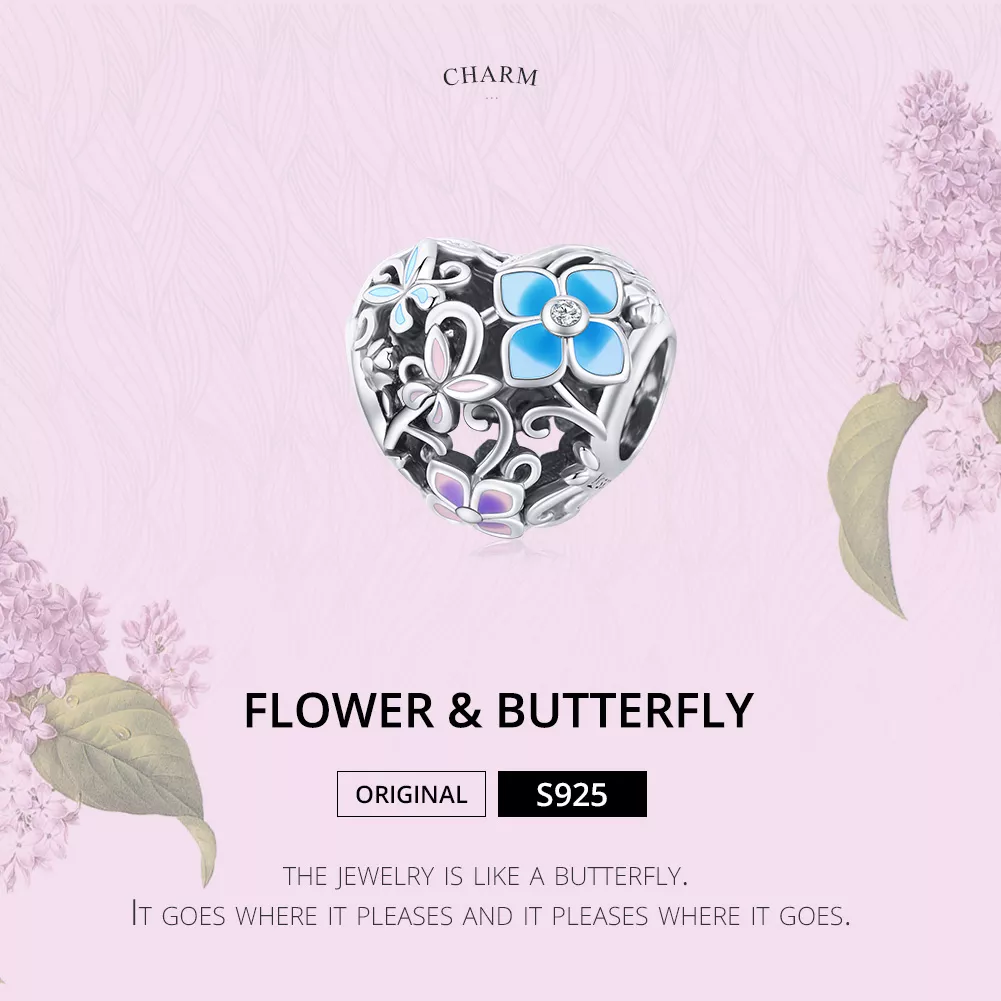 Charm Flores e borboletas estilo Pandora - SCC1836