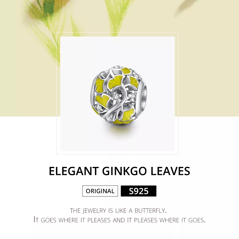Charm Folhas Elegantes de Ginkgo estilo Pandora - BSC334