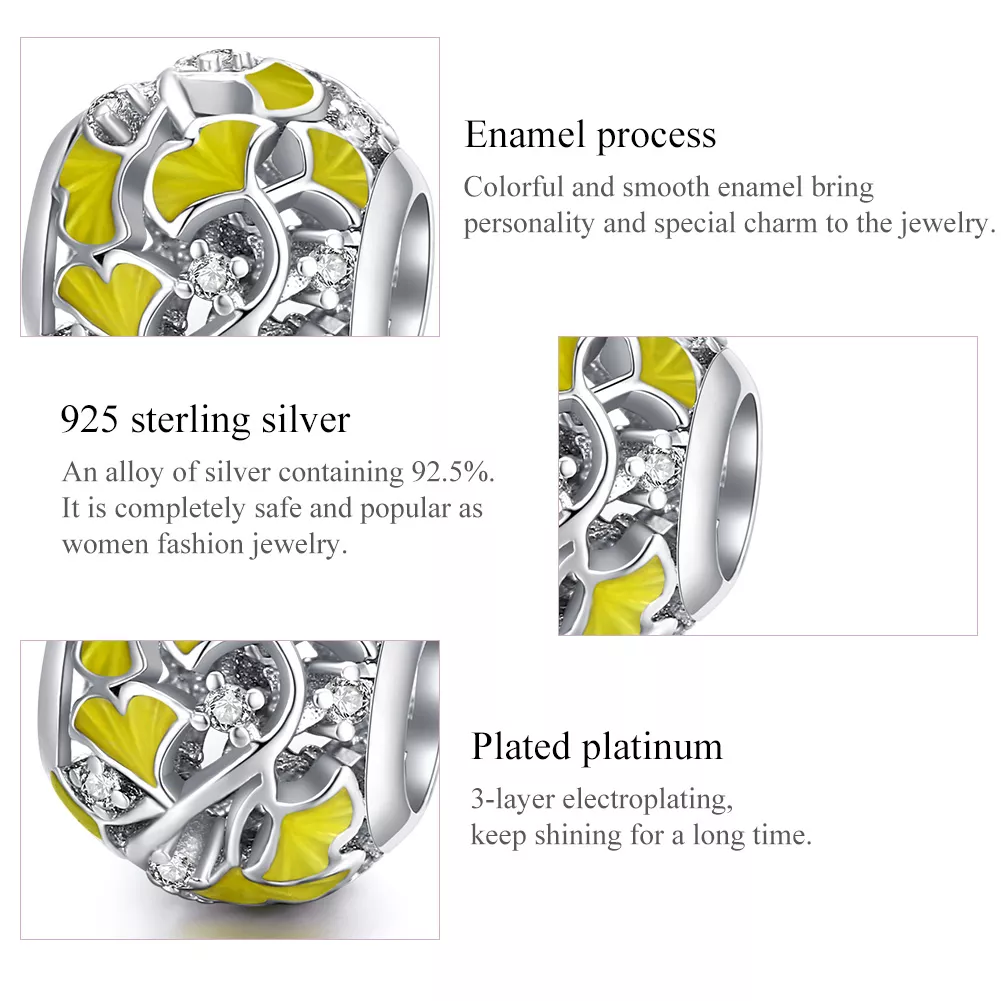 Charm Folhas Elegantes de Ginkgo estilo Pandora - BSC334