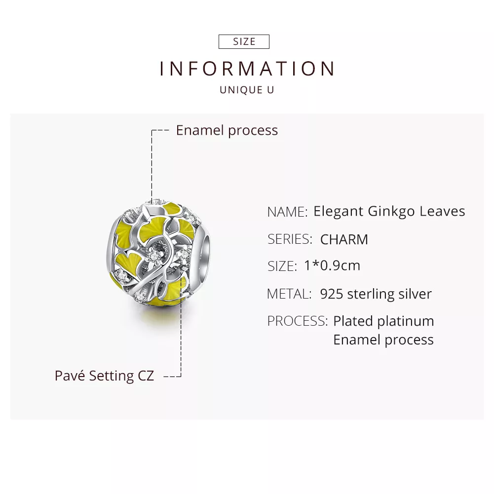 Charm Folhas Elegantes de Ginkgo estilo Pandora - BSC334