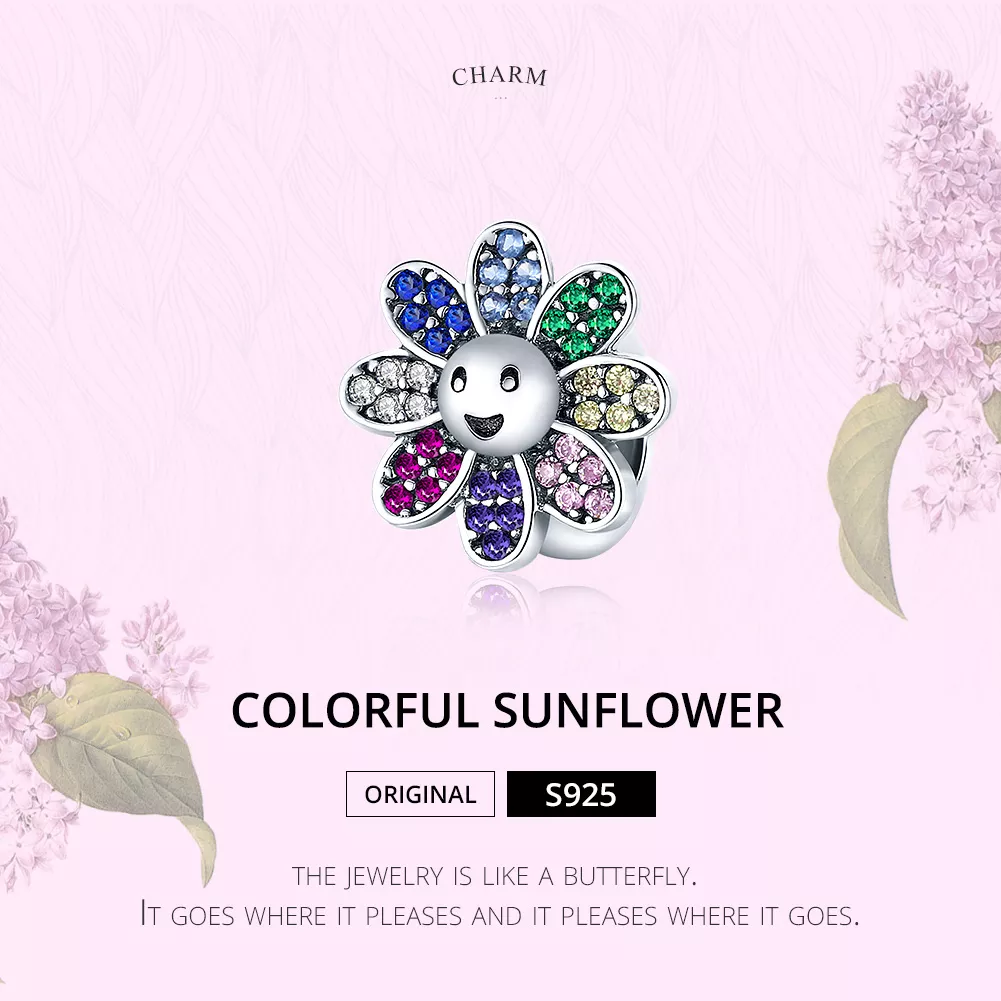 Charm Girassol Colorido estilo Pandora - SCC1701