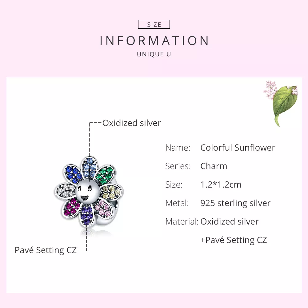 Charm Girassol Colorido estilo Pandora - SCC1701