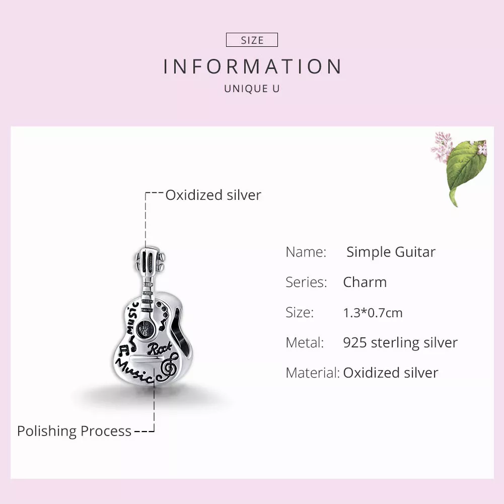 Charm Guitarra simples estilo Pandora - SCC1708