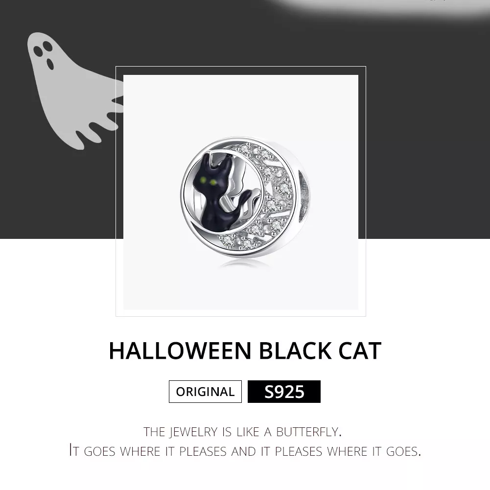 Charm Halloween Gato Preto estilo Pandora - BSC325