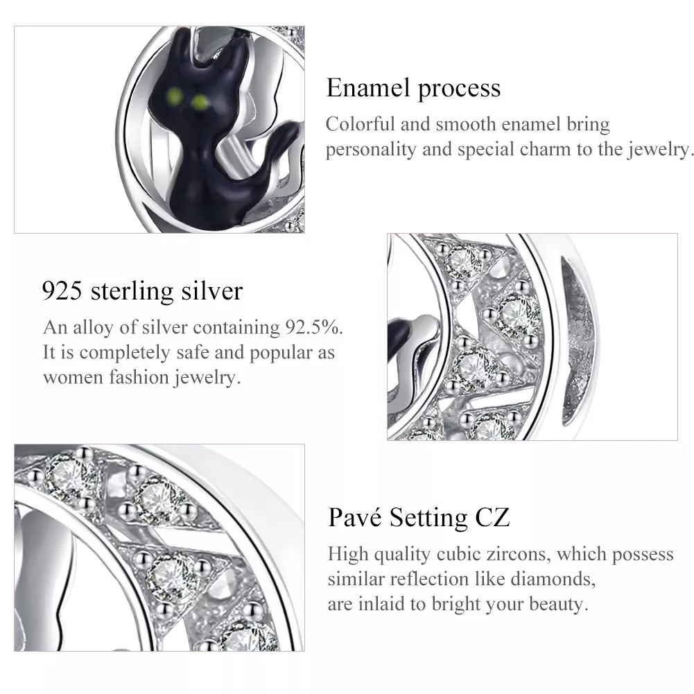 Charm Halloween Gato Preto estilo Pandora - BSC325