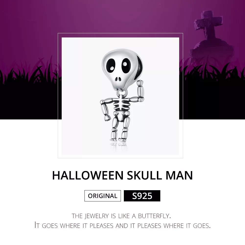 Charm Homem caveira de halloween estilo Pandora - SCC1617