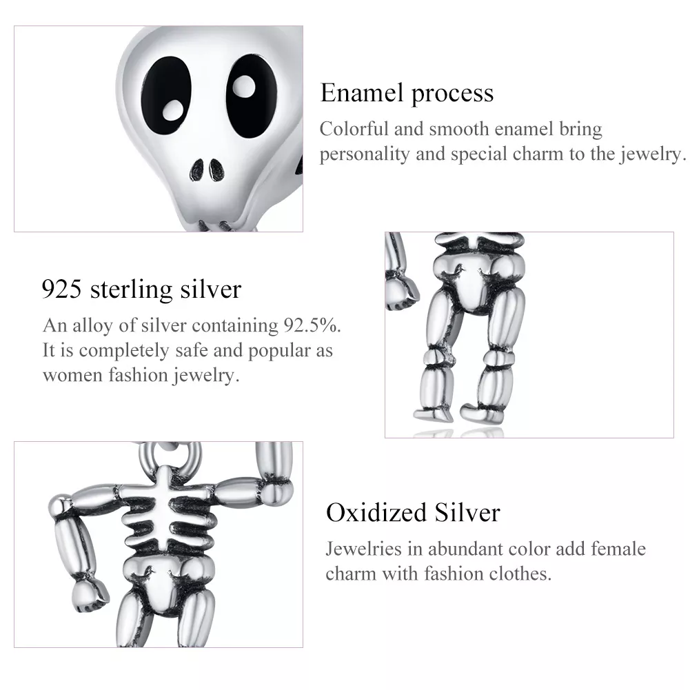 Charm Homem caveira de halloween estilo Pandora - SCC1617