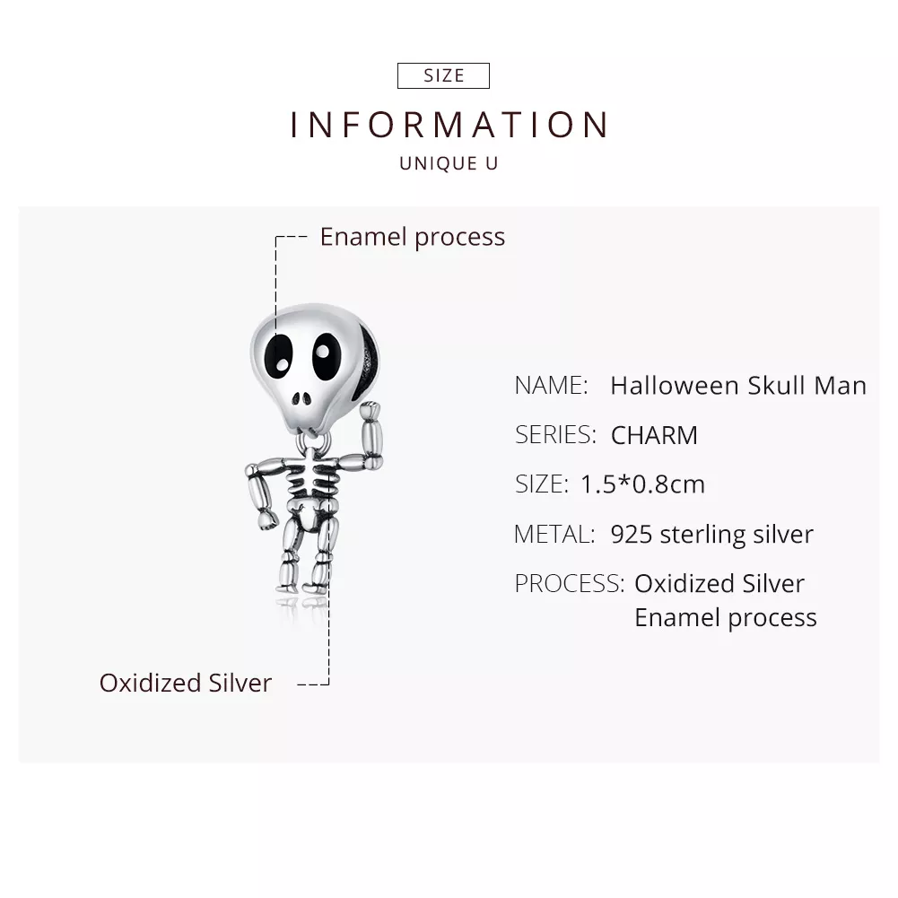 Charm Homem caveira de halloween estilo Pandora - SCC1617