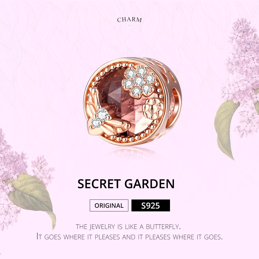 Charm Jardim Secreto estilo Pandora Rosa - BSC389