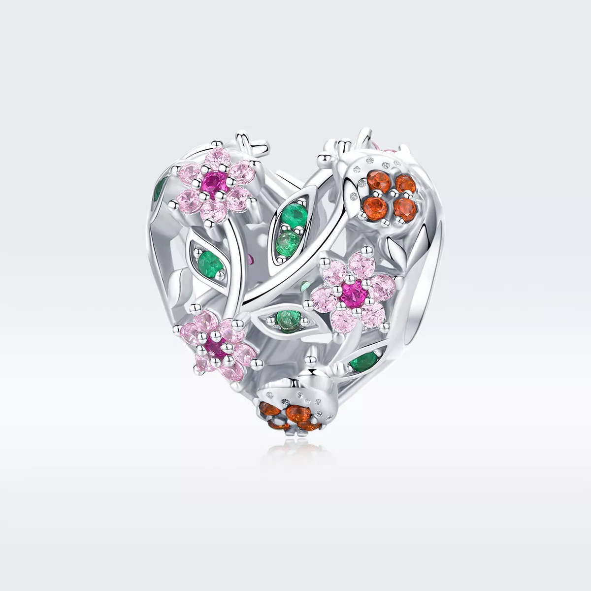 Charm Joaninha e flores estilo Pandora - BSC117