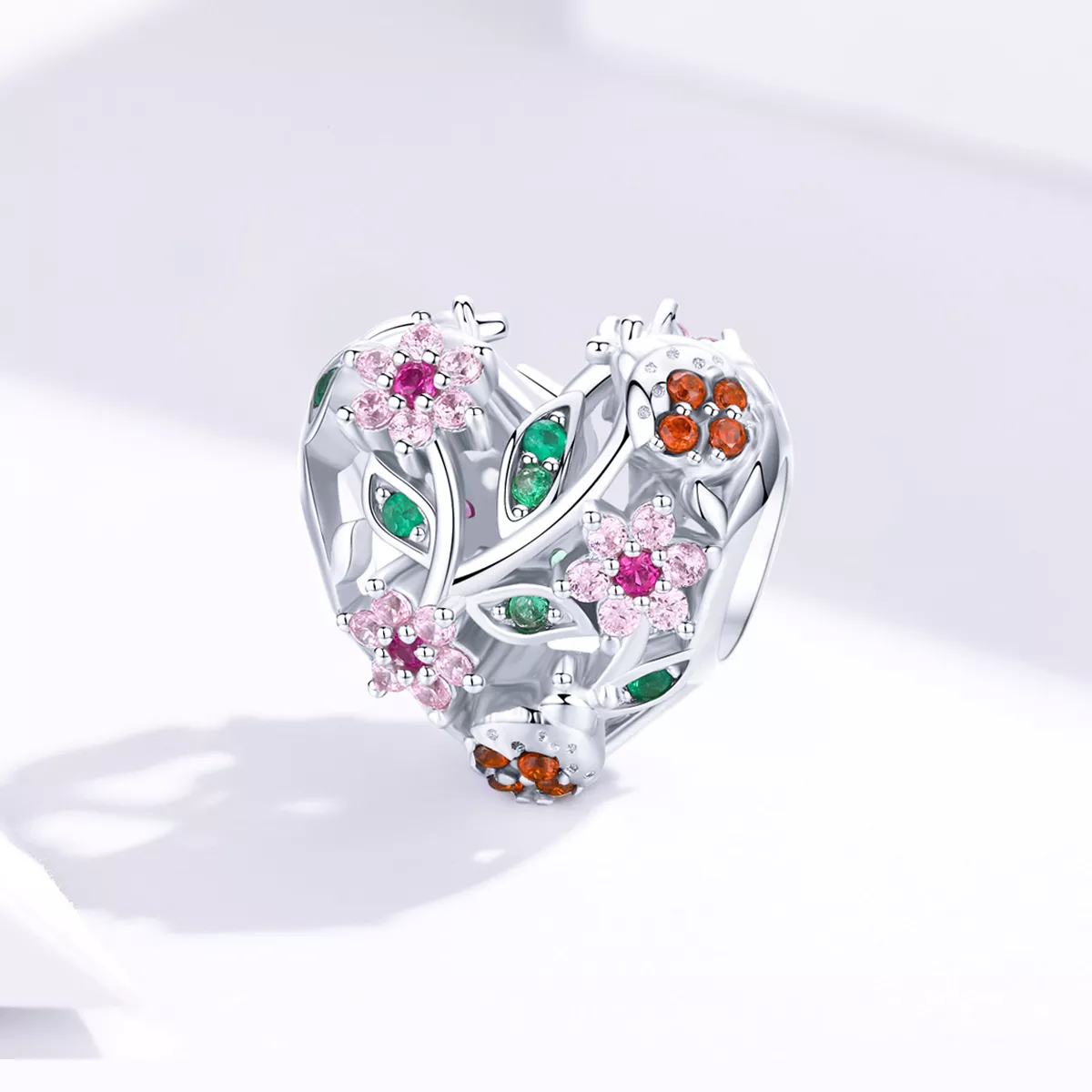 Charm Joaninha e flores estilo Pandora - BSC117
