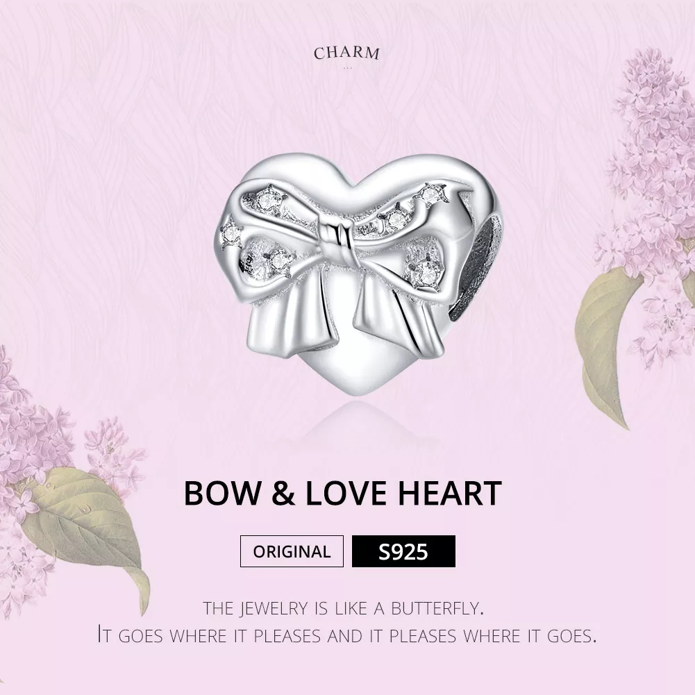 Charm laço e Coração de Amor estilo Pandora - BSC381