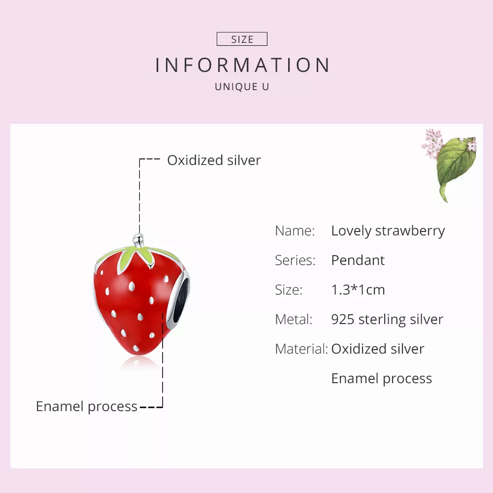 Charm Morango adorável estilo Pandora - SCC1839