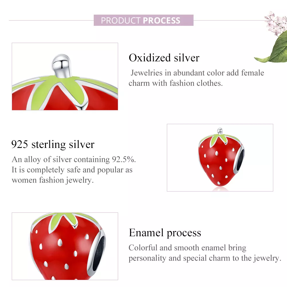 Charm Morango adorável estilo Pandora - SCC1839