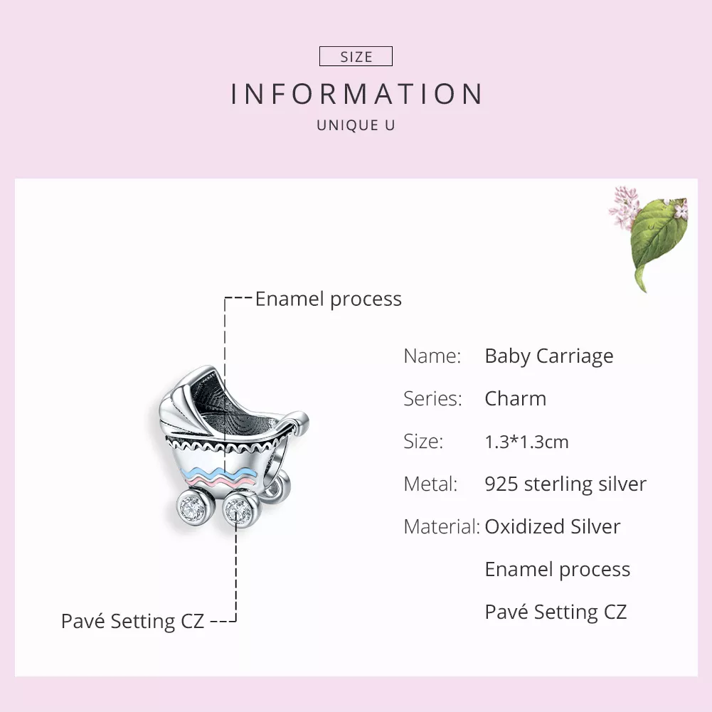 Charm Novo carrinho de bebê estilo Pandora - SCC1539
