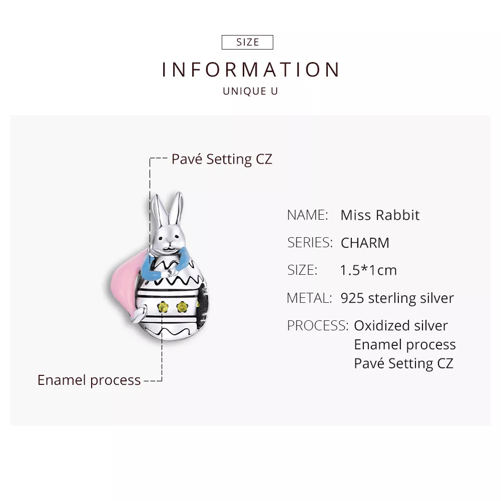 Charm Senhorita coelho estilo Pandora - SCC1754