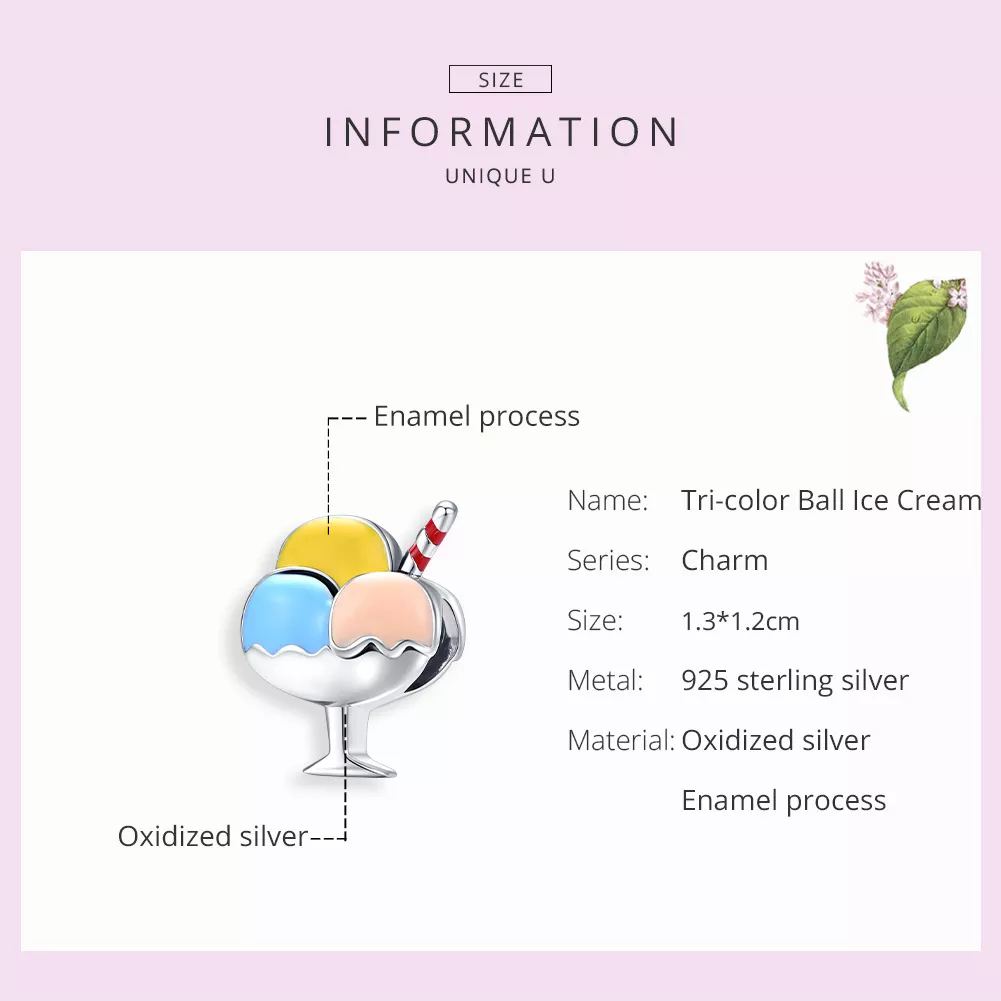 Charm Sorvete Tri-Color Ball estilo Pandora - SCC1532