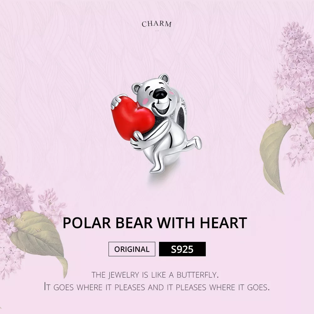 Charm Urso polar com coração estilo Pandora - SCC1610