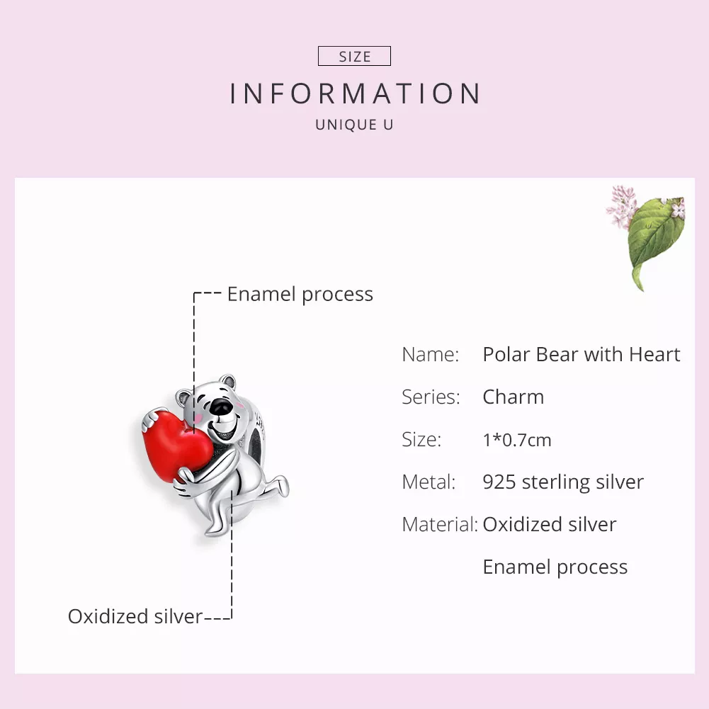 Charm Urso polar com coração estilo Pandora - SCC1610