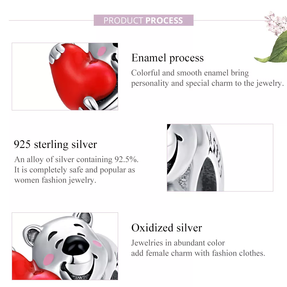 Charm Urso polar com coração estilo Pandora - SCC1610