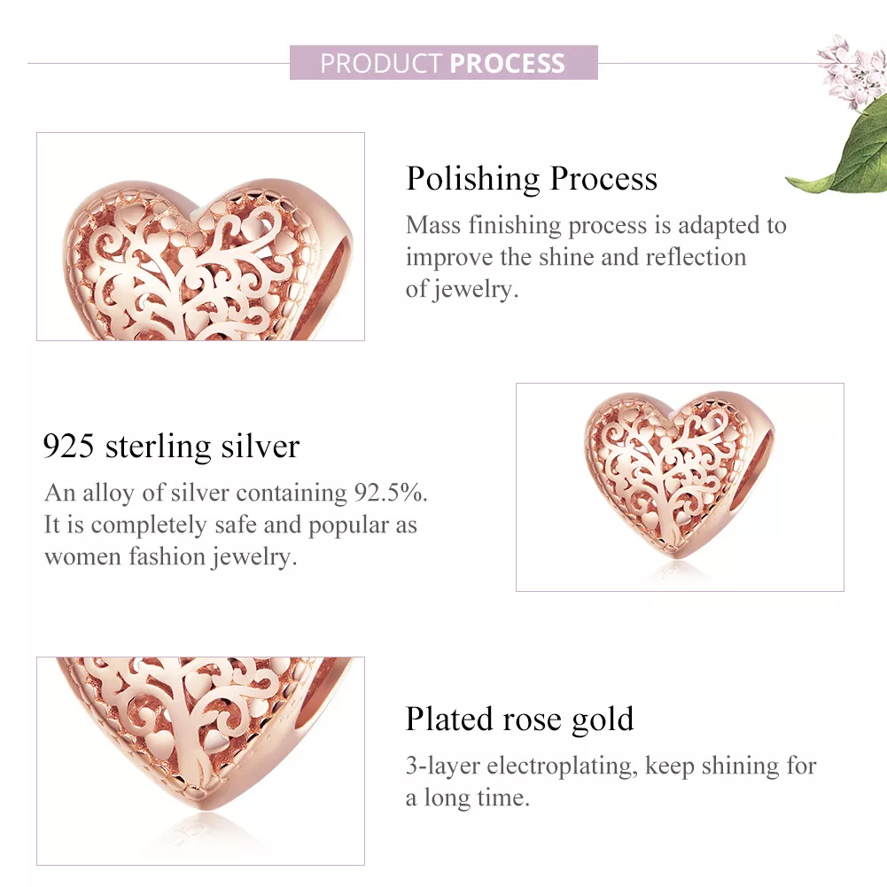 Charm Árvore Genealógica Rosa estilo Pandora Rosa - BSC215