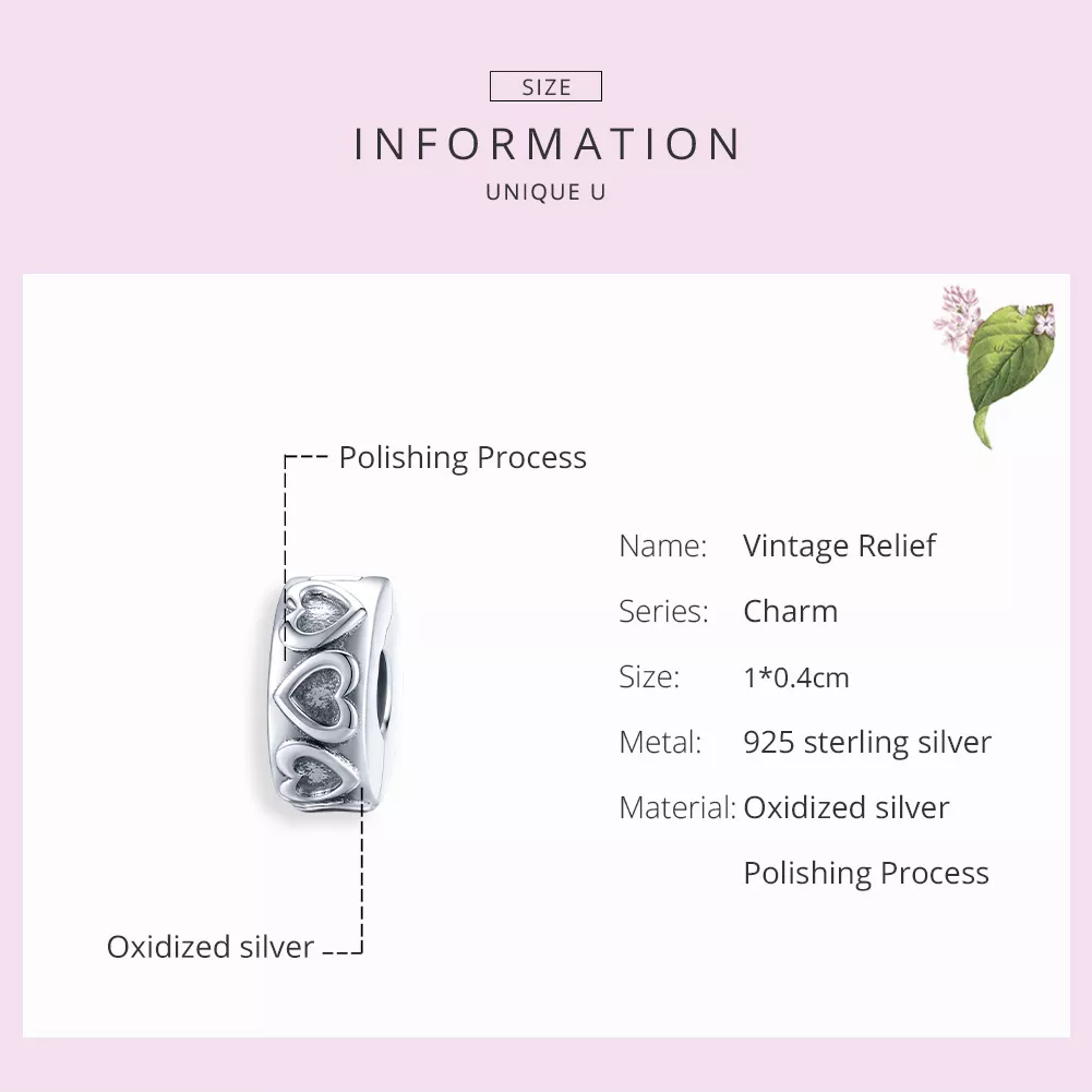 Clipe De Prata Relevo vintage estilo Pandora - SCC1557