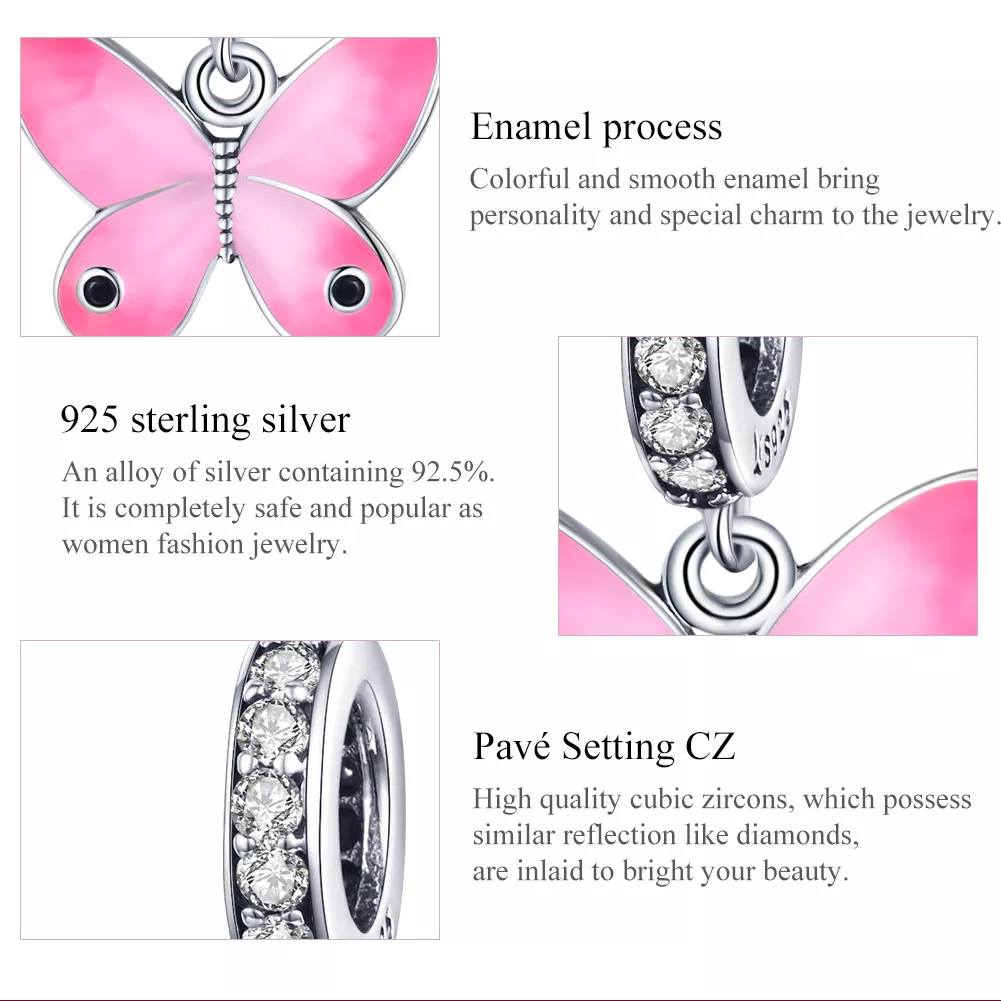 Charm Pendente Borboleta rosa estilo Pandora - SCC1728