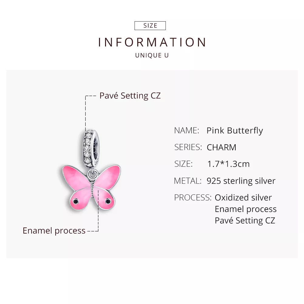 Charm Pendente Borboleta rosa estilo Pandora - SCC1728