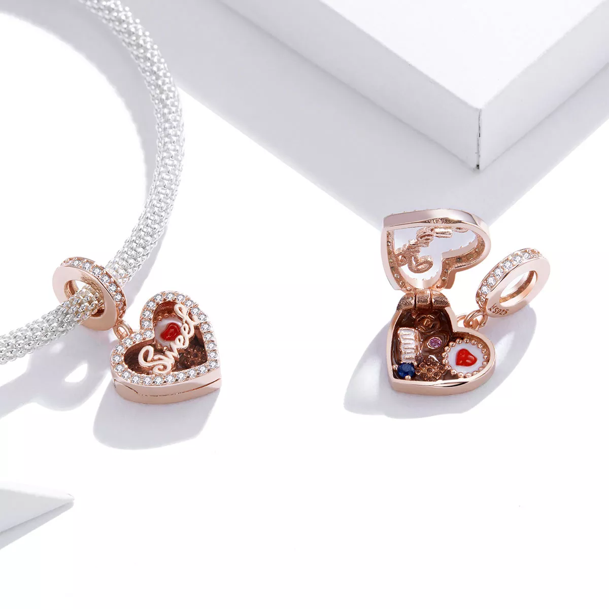 Charm Pendente Caixa de presente de chocolate estilo Pandora Rose - SCC1670